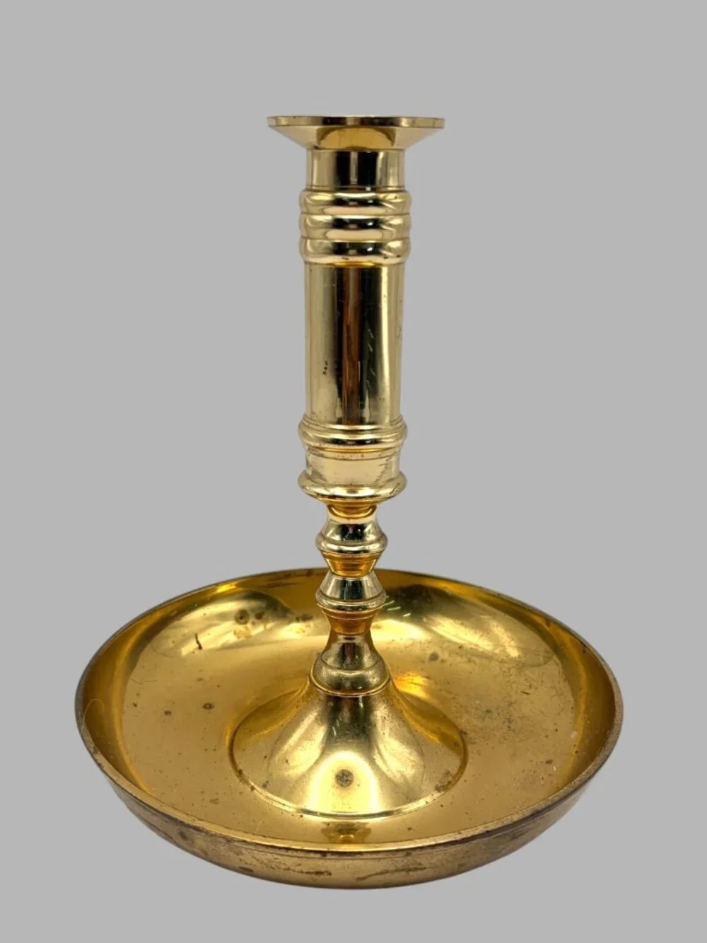 Vintage Brass Chamberstick Candle Holder Made in India 7.5” Handle Catch Tray
